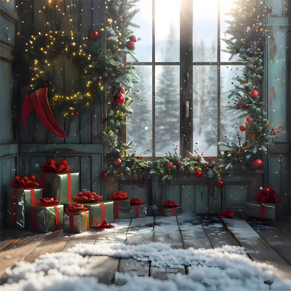 Christmas Gift Boxes Room Window Backdrop UK RR7-854