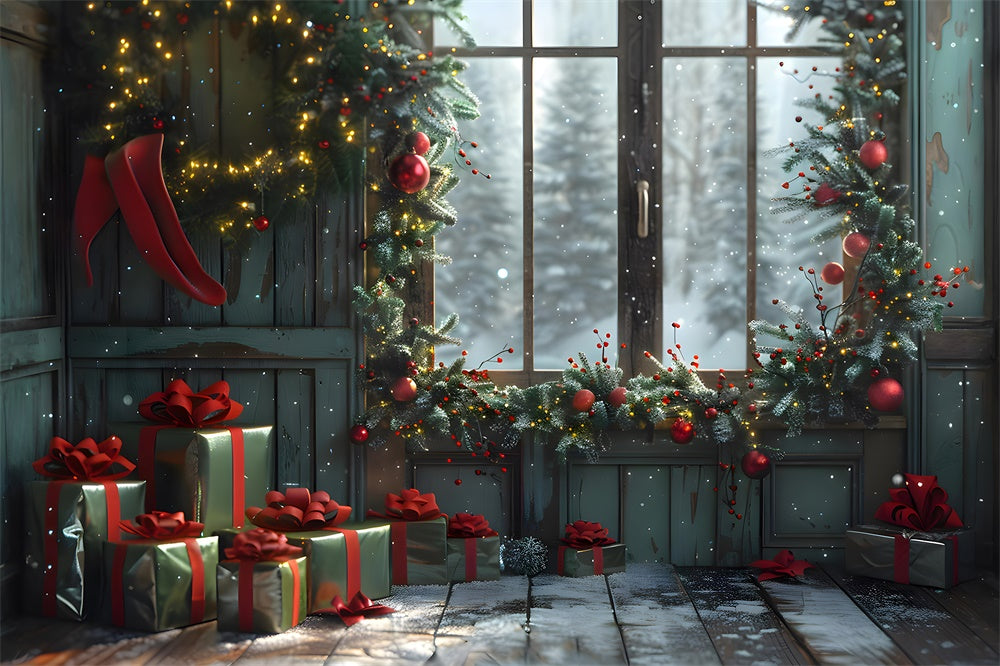 Christmas Gift Boxes Room Window Backdrop UK RR7-854