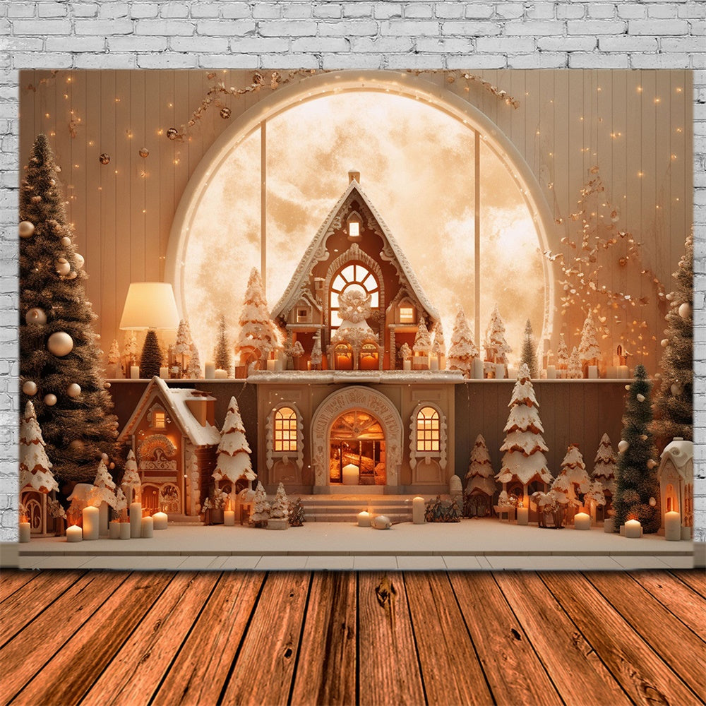 Christmas Trees Gingerbread House Backdrop UK RR7-855