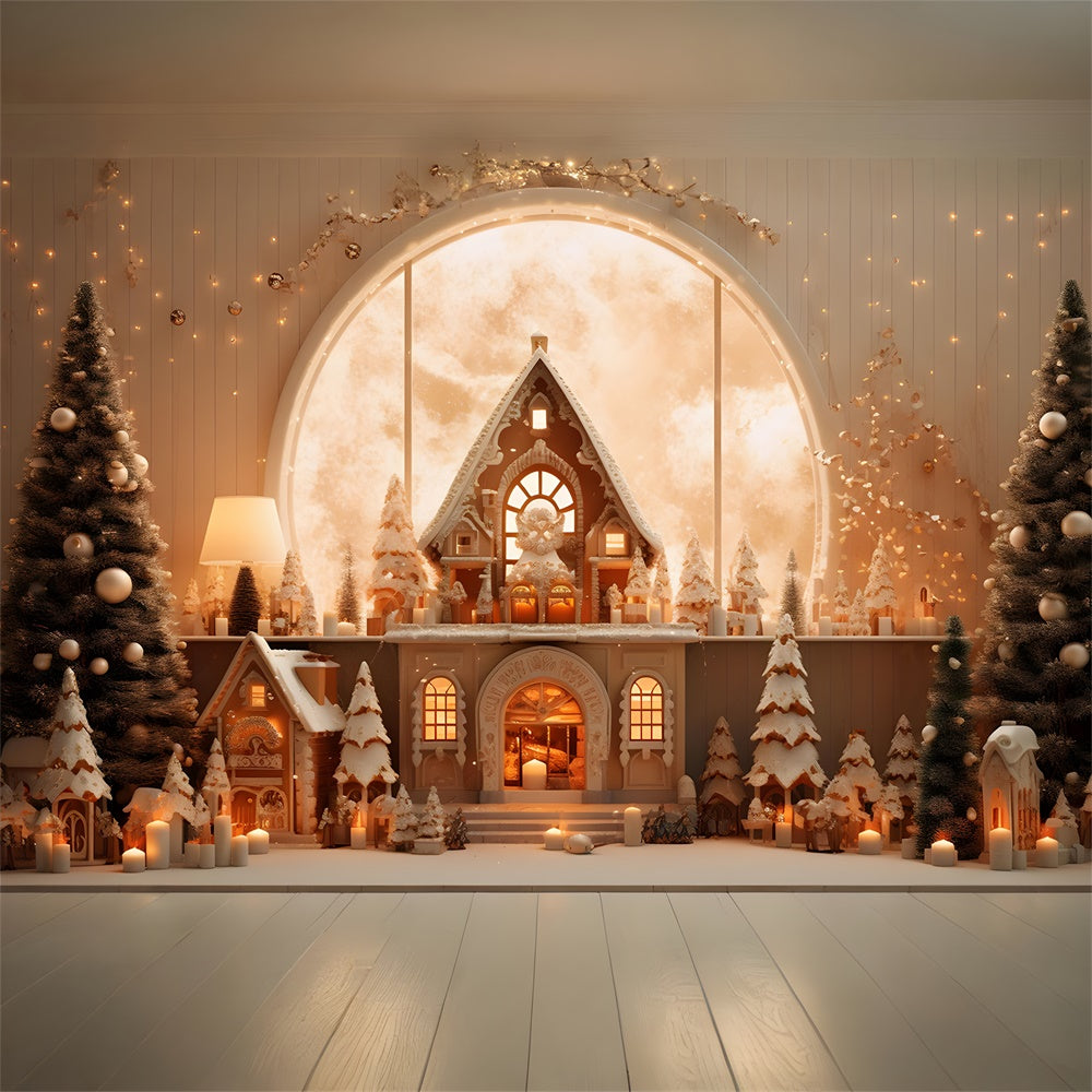 Christmas Trees Gingerbread House Backdrop UK RR7-855