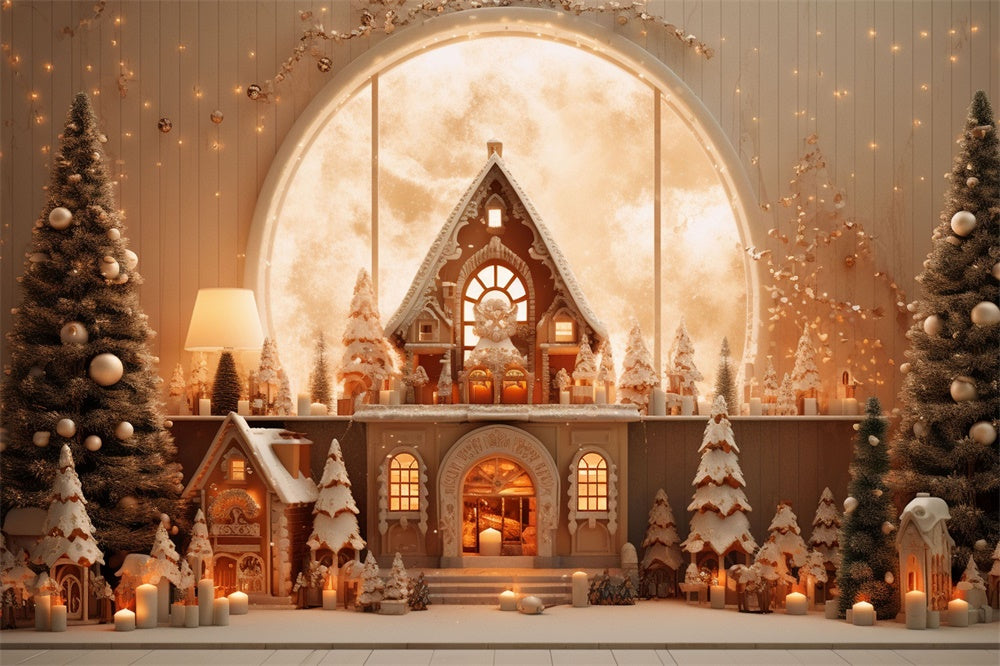 Christmas Trees Gingerbread House Backdrop UK RR7-855