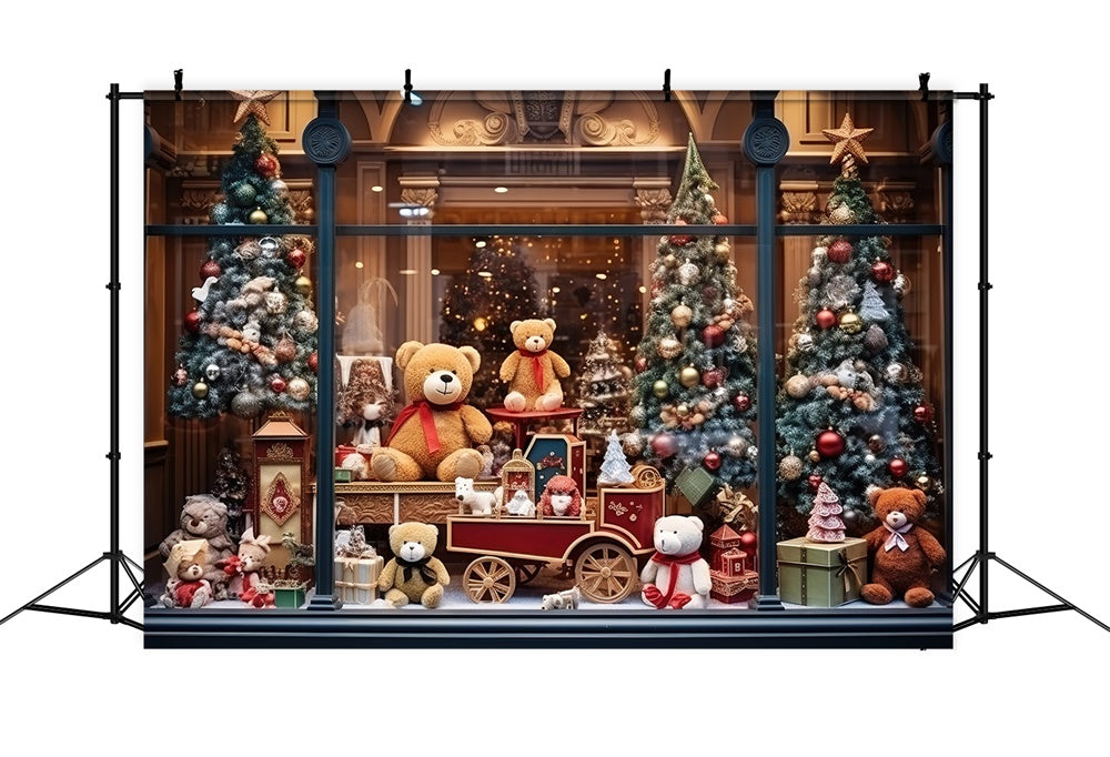 Christmas Tree Bear Toy Shop Window Backdrop UK RR7-856