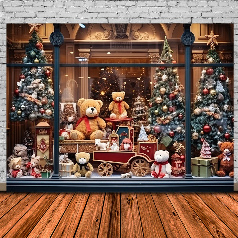 Christmas Tree Bear Toy Shop Window Backdrop UK RR7-856