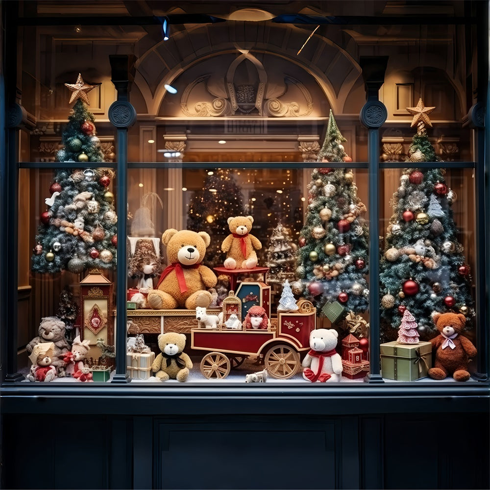 Christmas Tree Bear Toy Shop Window Backdrop UK RR7-856