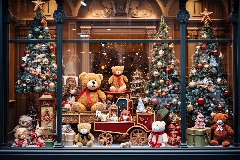 Christmas Tree Bear Toy Shop Window Backdrop UK RR7-856