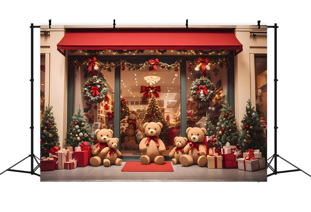 Teddy Bear Christmas Shop Door Backdrop UK RR7-857