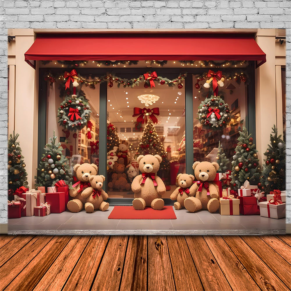 Teddy Bear Christmas Shop Door Backdrop UK RR7-857