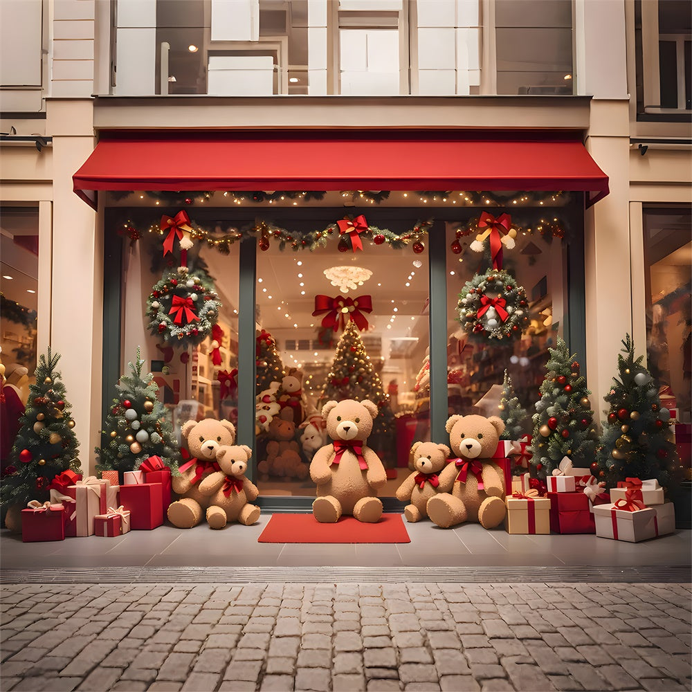 Teddy Bear Christmas Shop Door Backdrop UK RR7-857