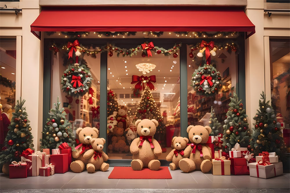 Teddy Bear Christmas Shop Door Backdrop UK RR7-857