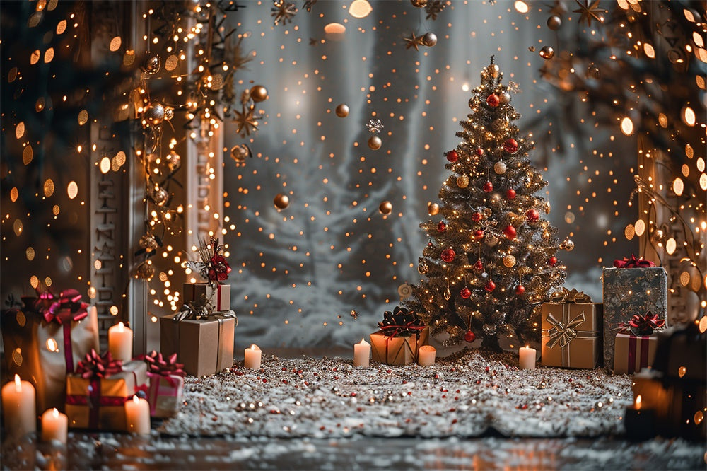 Christmas Balls Tree Candles Bokeh Backdrop UK RR7-859