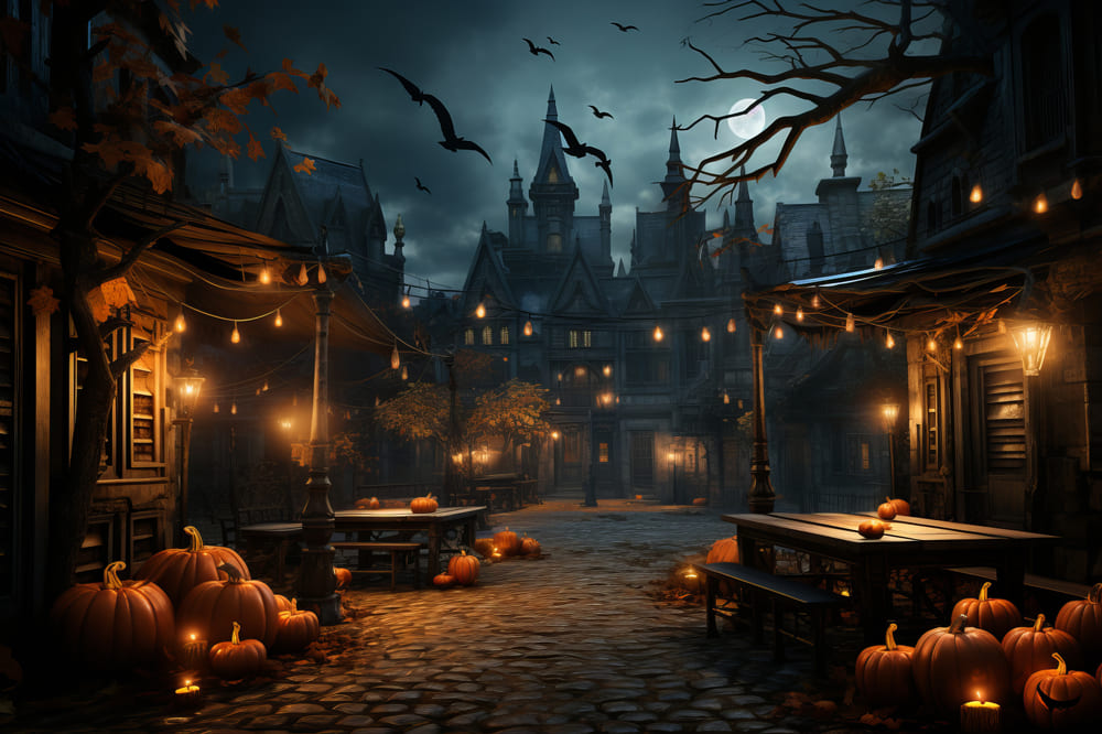 Halloween Night Pumpkin Lanterns Backdrop UK RR7-86