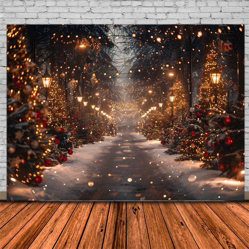 Glittering Christmas Tree Snow Road Backdrop UK RR7-860