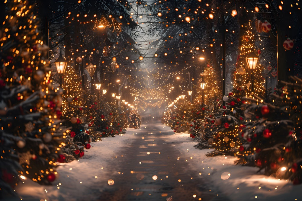 Glittering Christmas Tree Snow Road Backdrop UK RR7-860