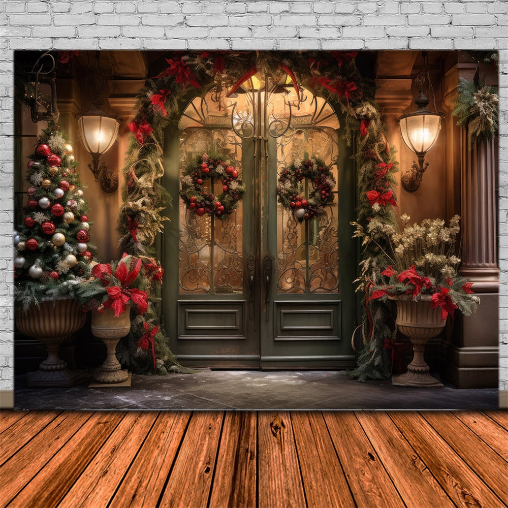 Christmas Tree Garland Front Door Backdrop UK RR7-863