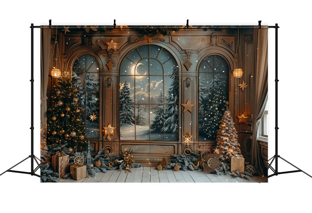 Christmas Door Snowy Forest View Backdrop UK RR7-864