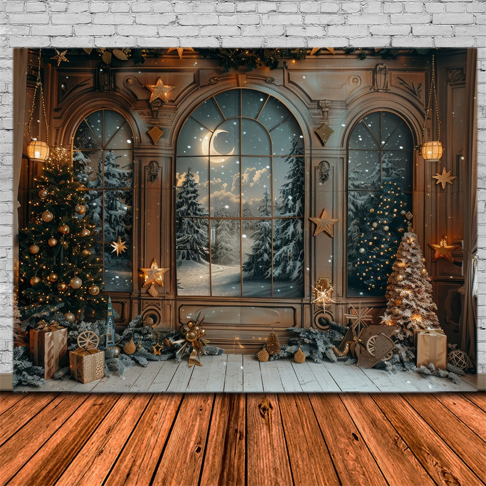 Christmas Door Snowy Forest View Backdrop UK RR7-864