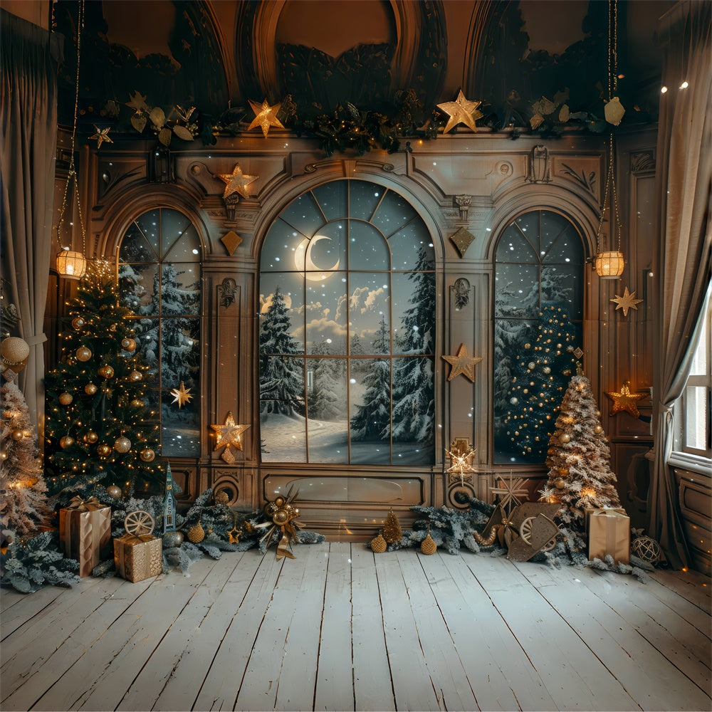 Christmas Door Snowy Forest View Backdrop UK RR7-864