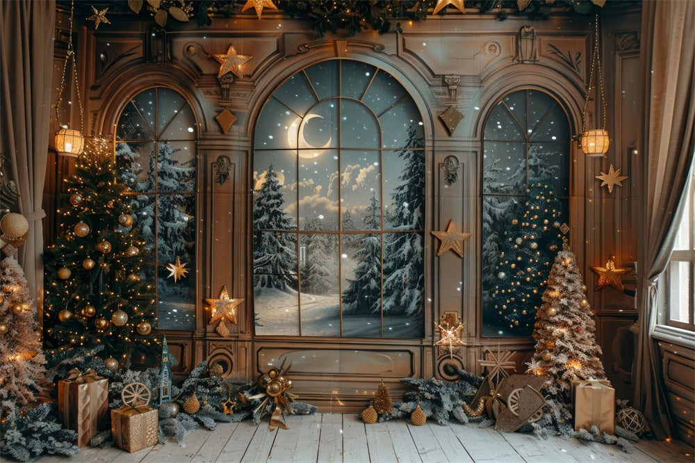 Christmas Door Snowy Forest View Backdrop UK RR7-864