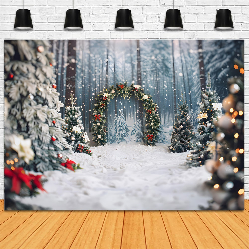 Snowy Christmas Trees Wreath Arch Backdrop UK RR7-865