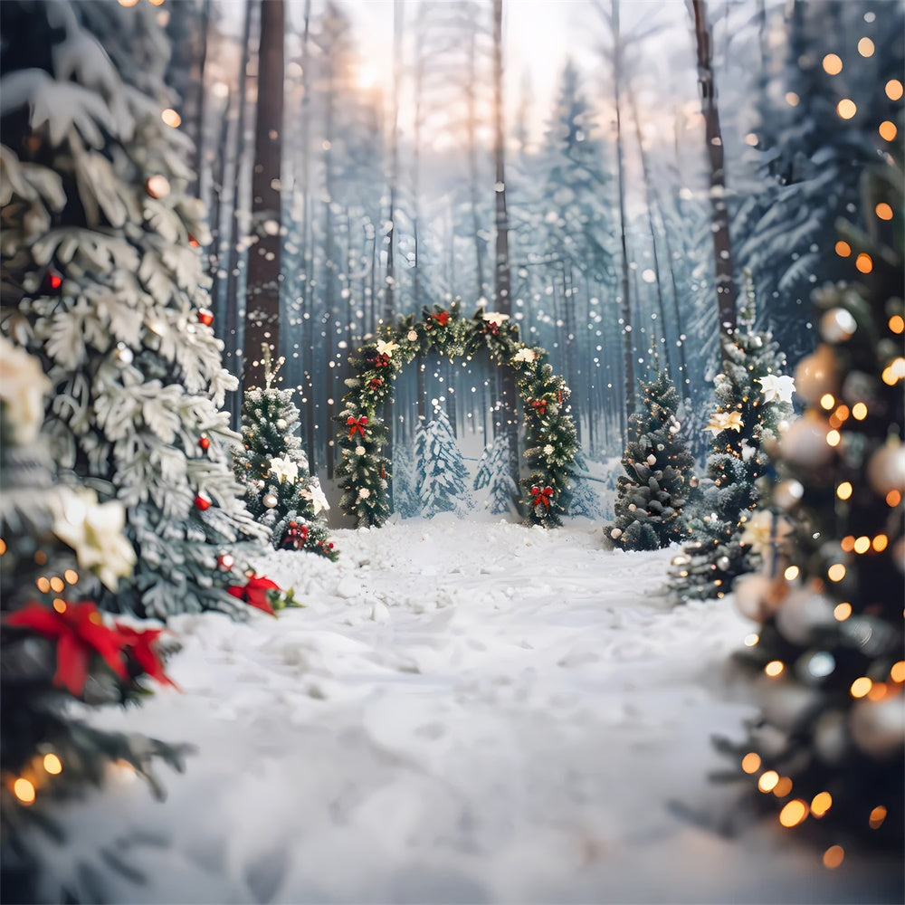 Snowy Christmas Trees Wreath Arch Backdrop UK RR7-865