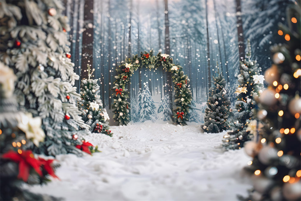 Snowy Christmas Trees Wreath Arch Backdrop UK RR7-865