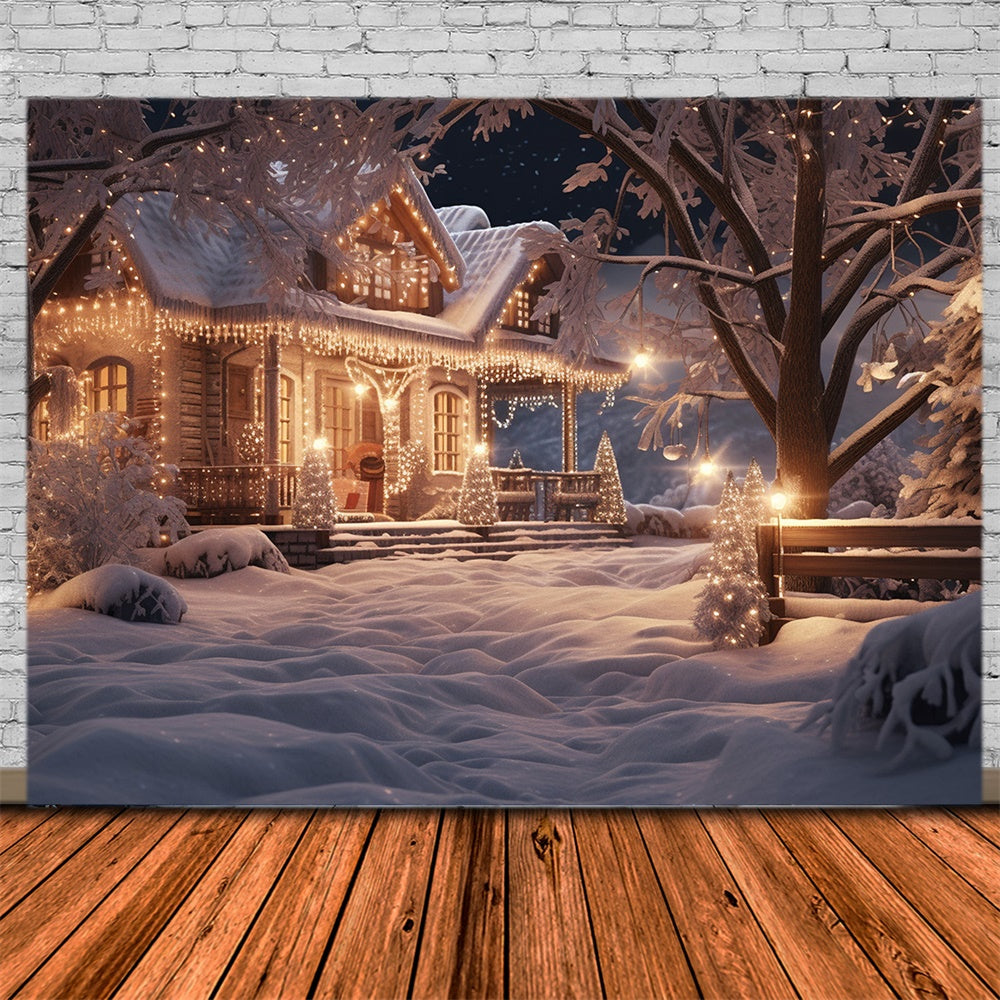 Christmas Tree Snow Evening House Backdrop UK RR7-867