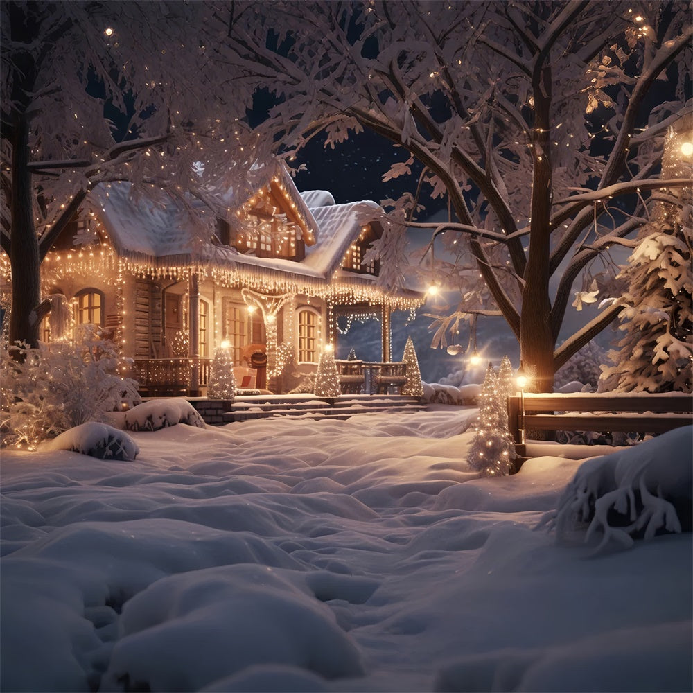 Christmas Tree Snow Evening House Backdrop UK RR7-867