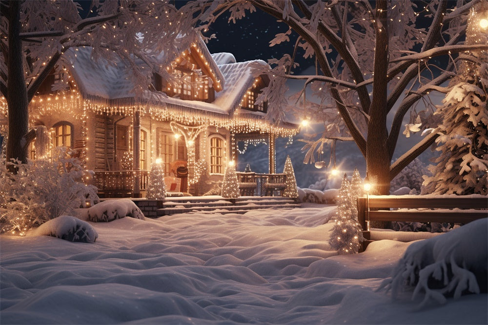 Christmas Tree Snow Evening House Backdrop UK RR7-867