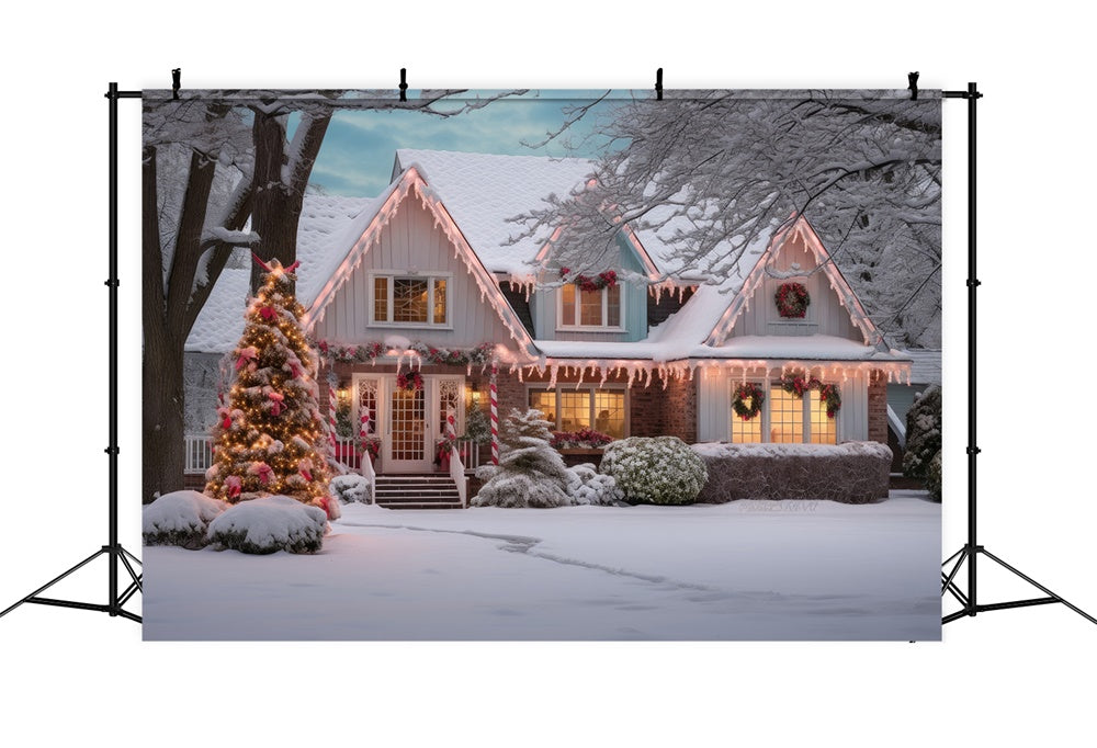 Snow Wonderland Christmas Tree House Backdrop UK RR7-868