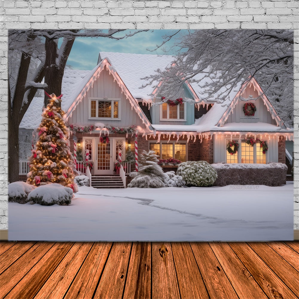 Snow Wonderland Christmas Tree House Backdrop UK RR7-868