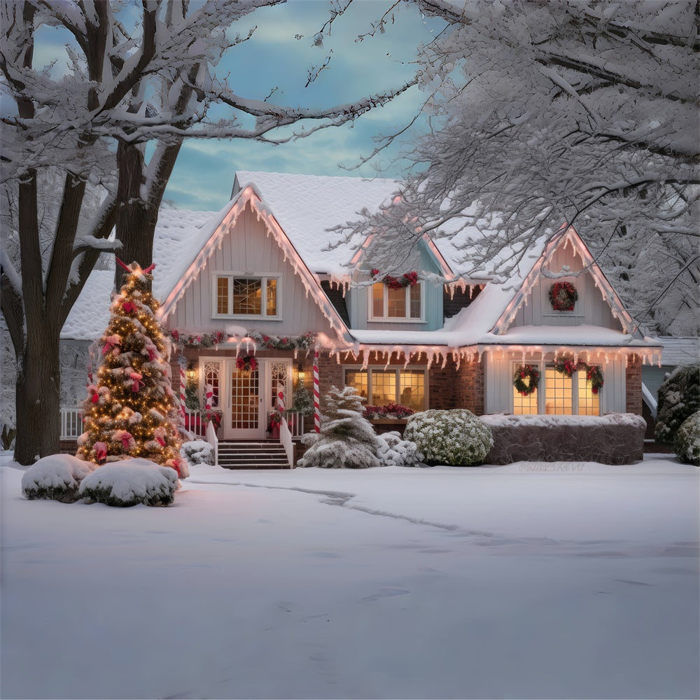 Snow Wonderland Christmas Tree House Backdrop UK RR7-868