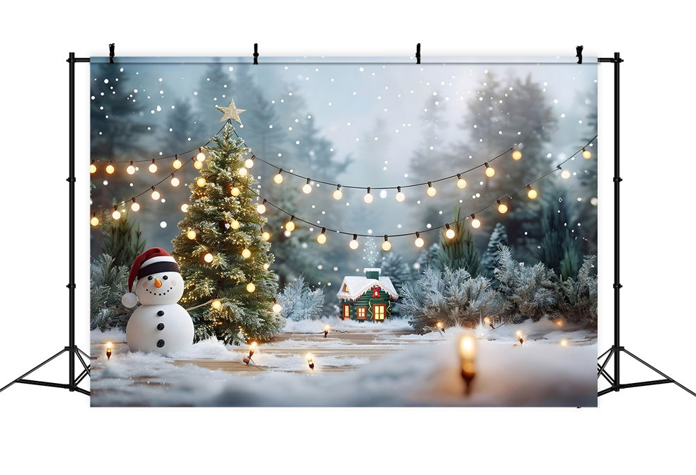 Christmas Trees Lights Snowman Backdrop UK RR7-869