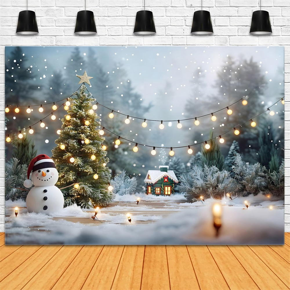 Christmas Trees Lights Snowman Backdrop UK RR7-869