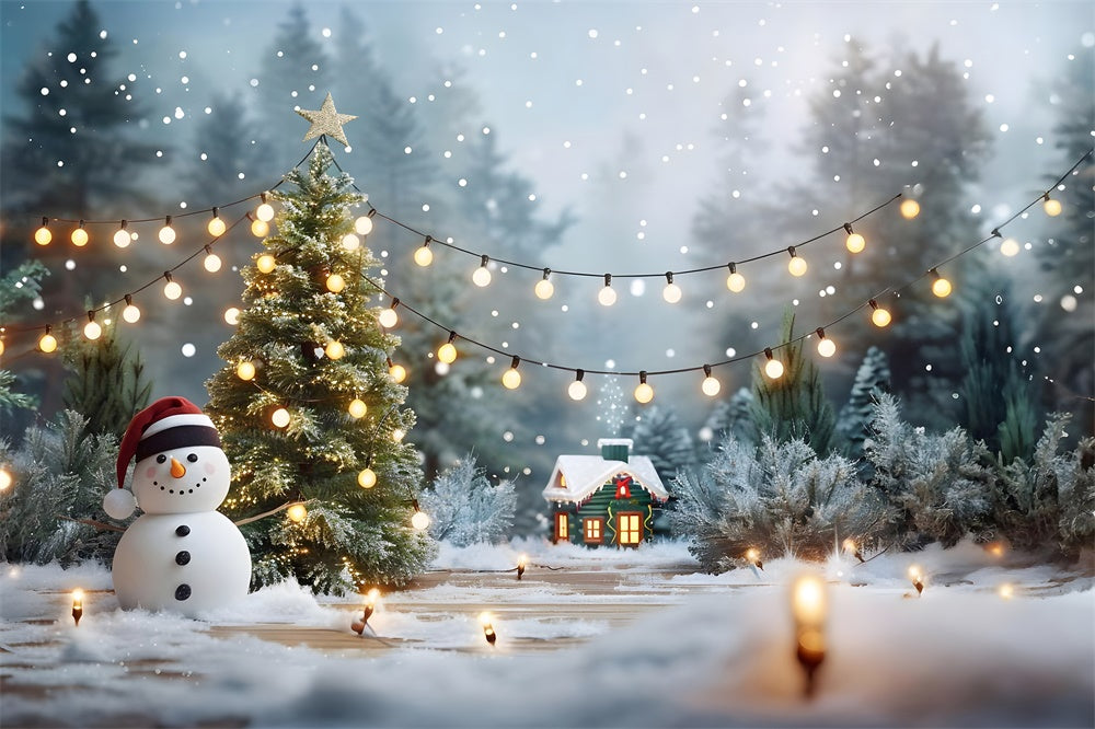 Christmas Trees Lights Snowman Backdrop UK RR7-869