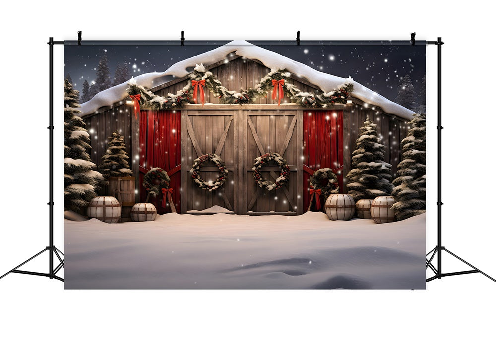 Snowy Wooden House Christmas Tree Backdrop UK RR7-870