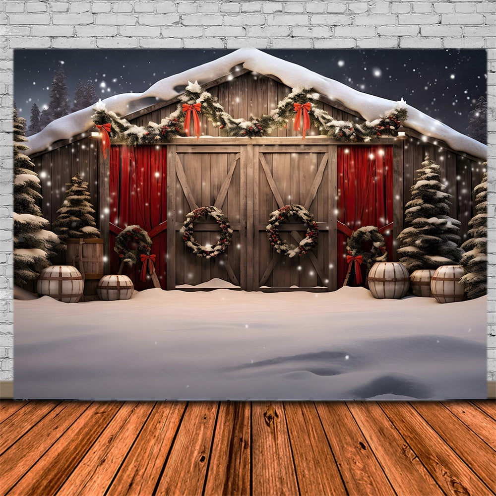 Snowy Wooden House Christmas Tree Backdrop UK RR7-870