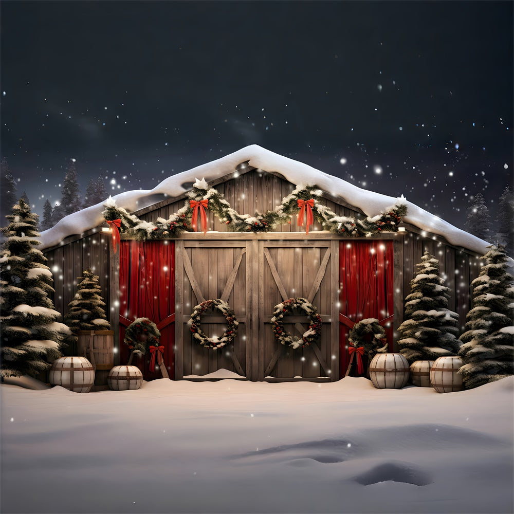 Snowy Wooden House Christmas Tree Backdrop UK RR7-870