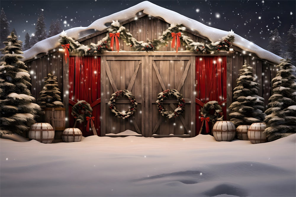 Snowy Wooden House Christmas Tree Backdrop UK RR7-870