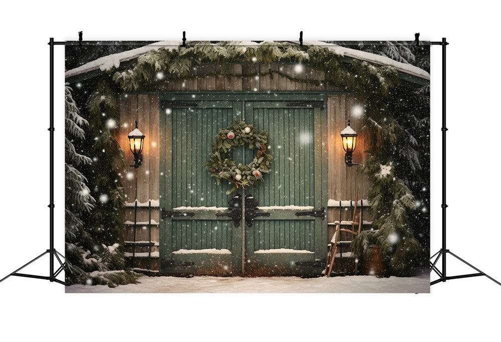 Christmas Tree Snowflake Woods Cabin Backdrop UK RR7-871