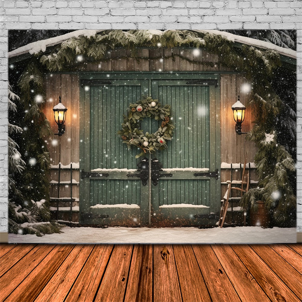 Christmas Tree Snowflake Woods Cabin Backdrop UK RR7-871