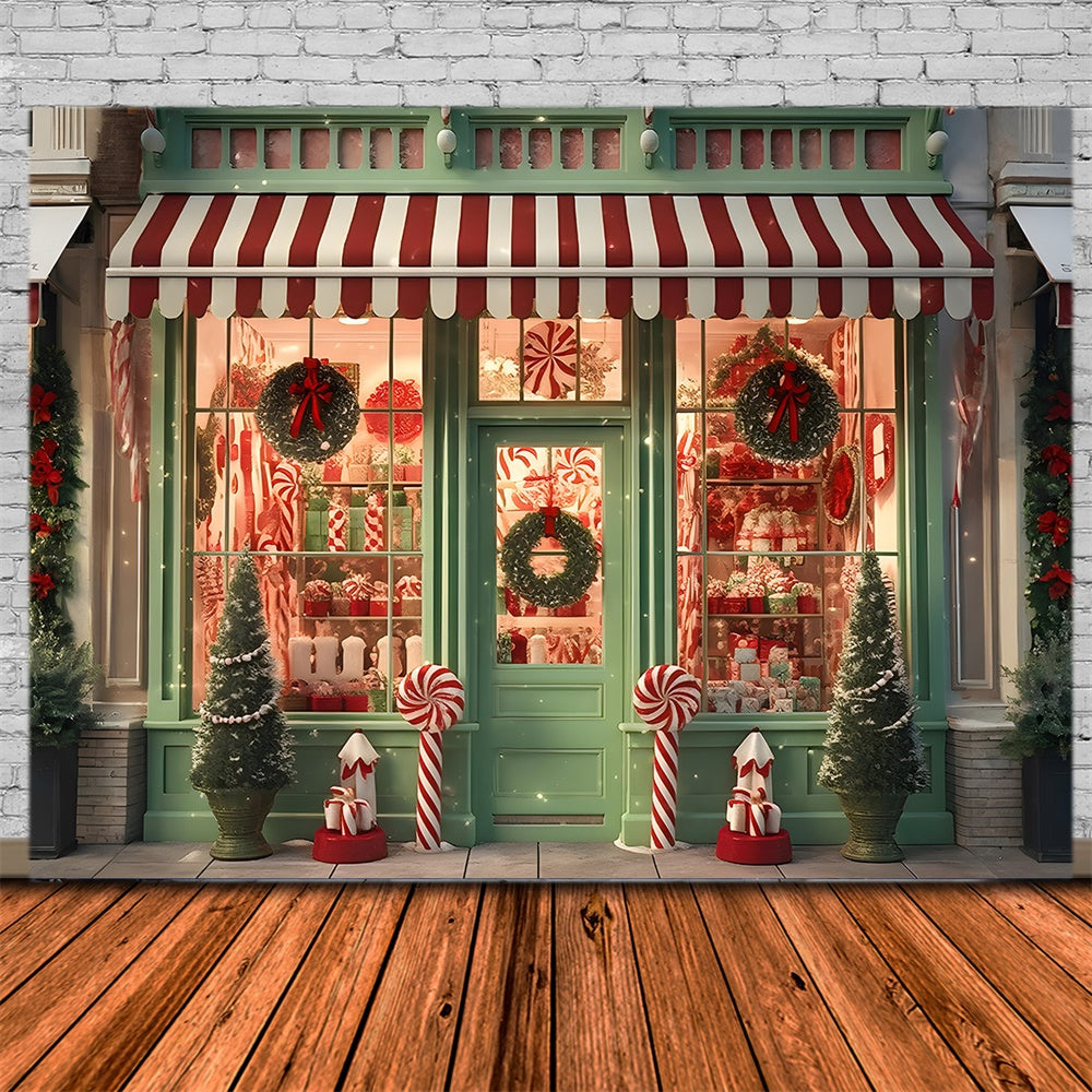 Christmas Shop Wreath Candy Cane Backdrop UK RR7-872