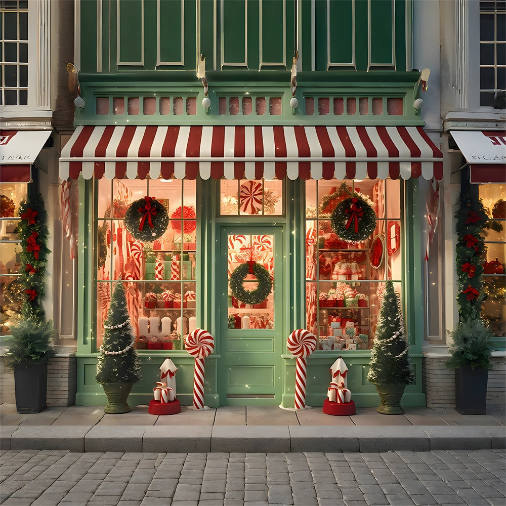 Christmas Shop Wreath Candy Cane Backdrop UK RR7-872