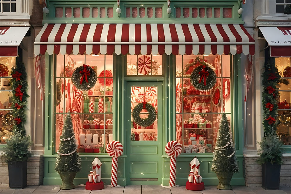 Christmas Shop Wreath Candy Cane Backdrop UK RR7-872