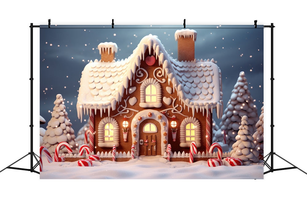 Christmas Tree Snow Gingerbread House Backdrop UK RR7-873