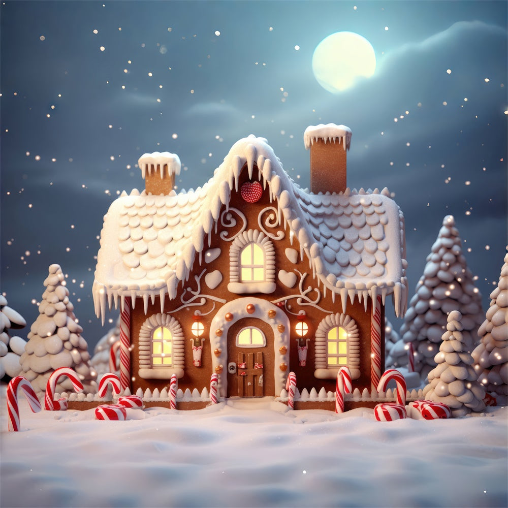 Christmas Tree Snow Gingerbread House Backdrop UK RR7-873