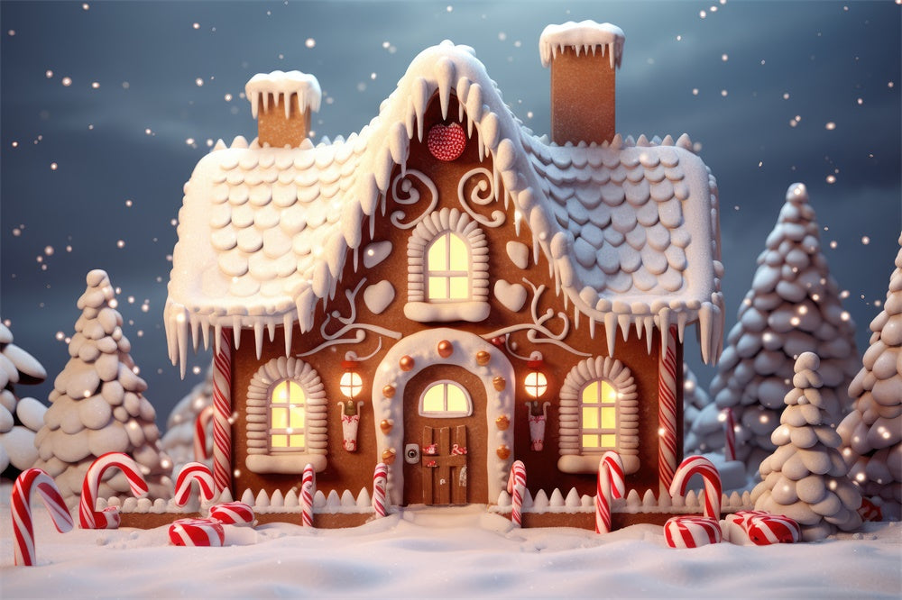 Christmas Tree Snow Gingerbread House Backdrop UK RR7-873