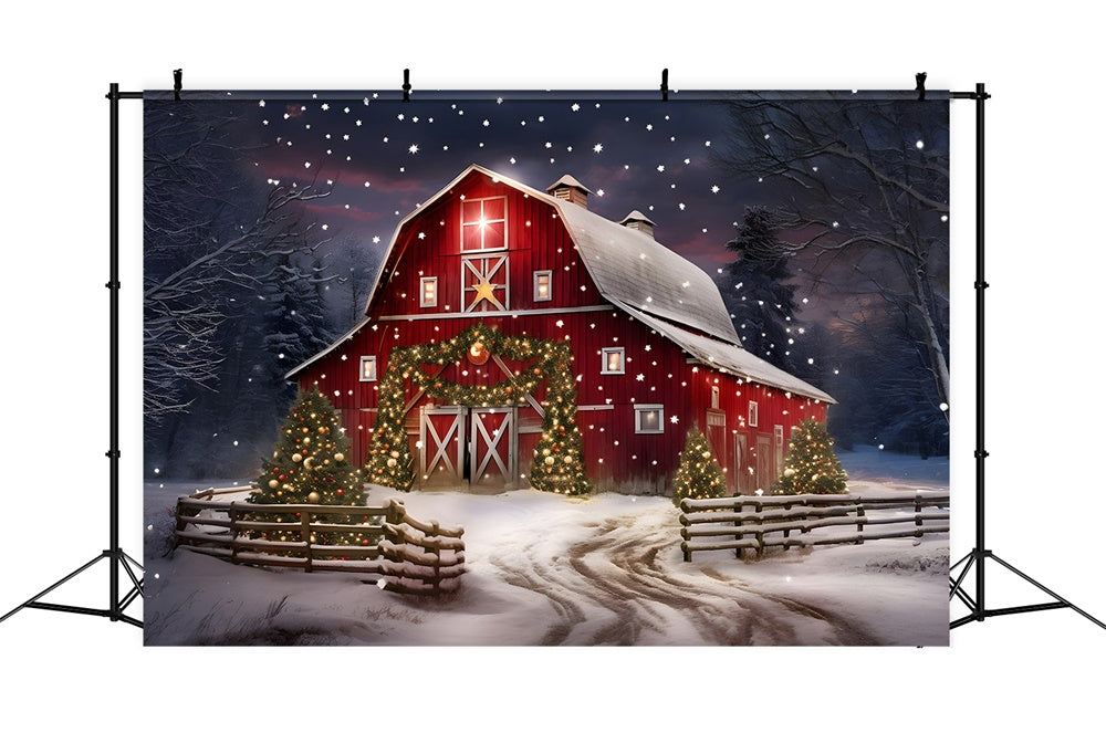 Twinkling Starts Christmas Tree House Backdrop UK RR7-874