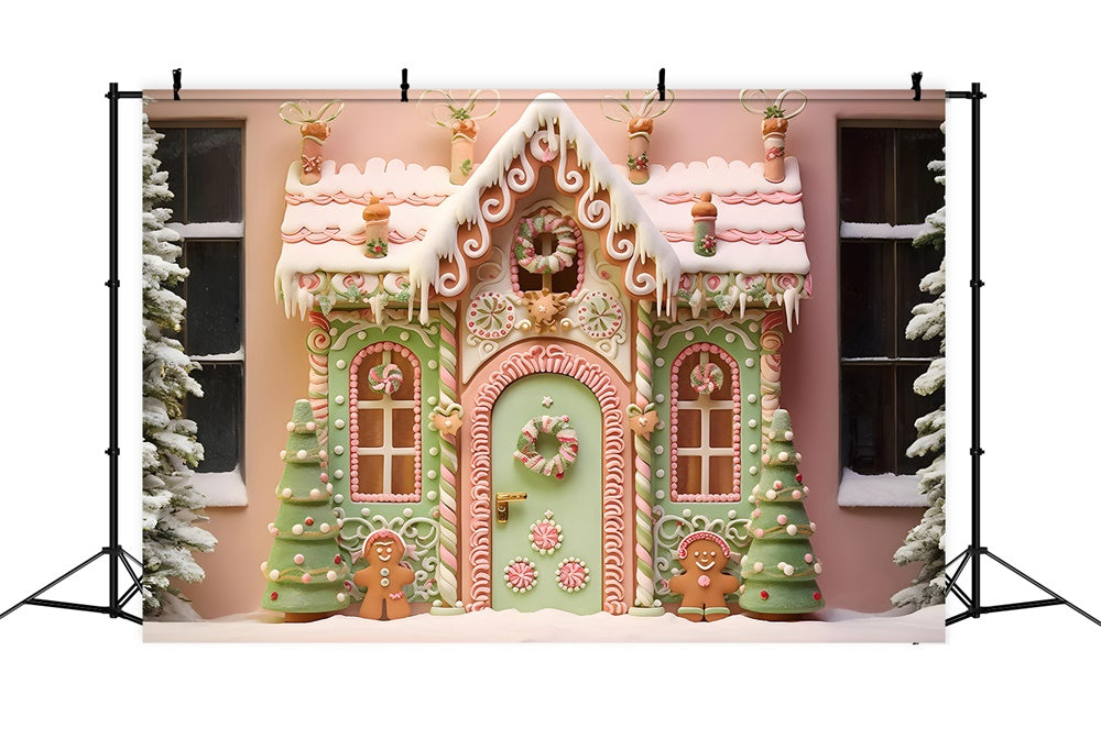 Gingerbread Candy House Christmas Backdrop UK RR7-875