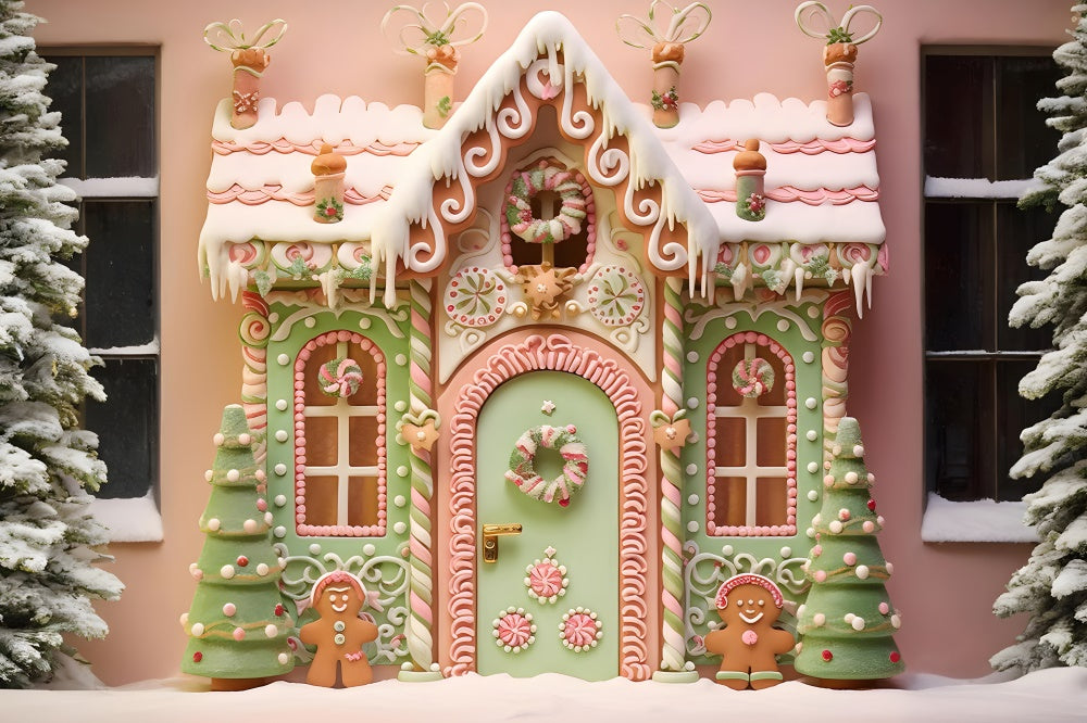 Gingerbread Candy House Christmas Backdrop UK RR7-875