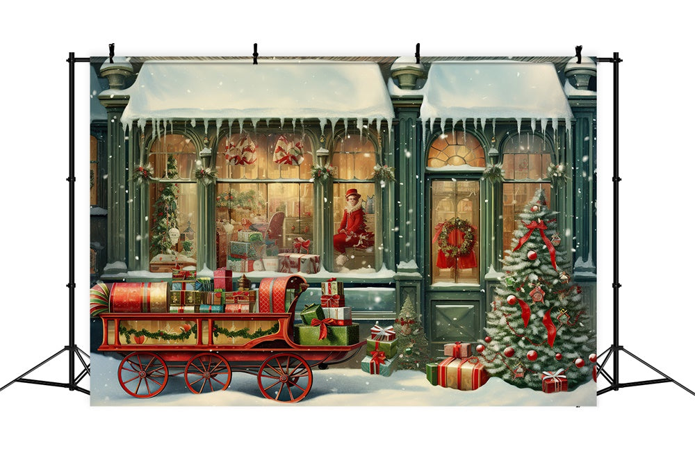 Christmas Store Santa Claus Sled Backdrop UK RR7-877